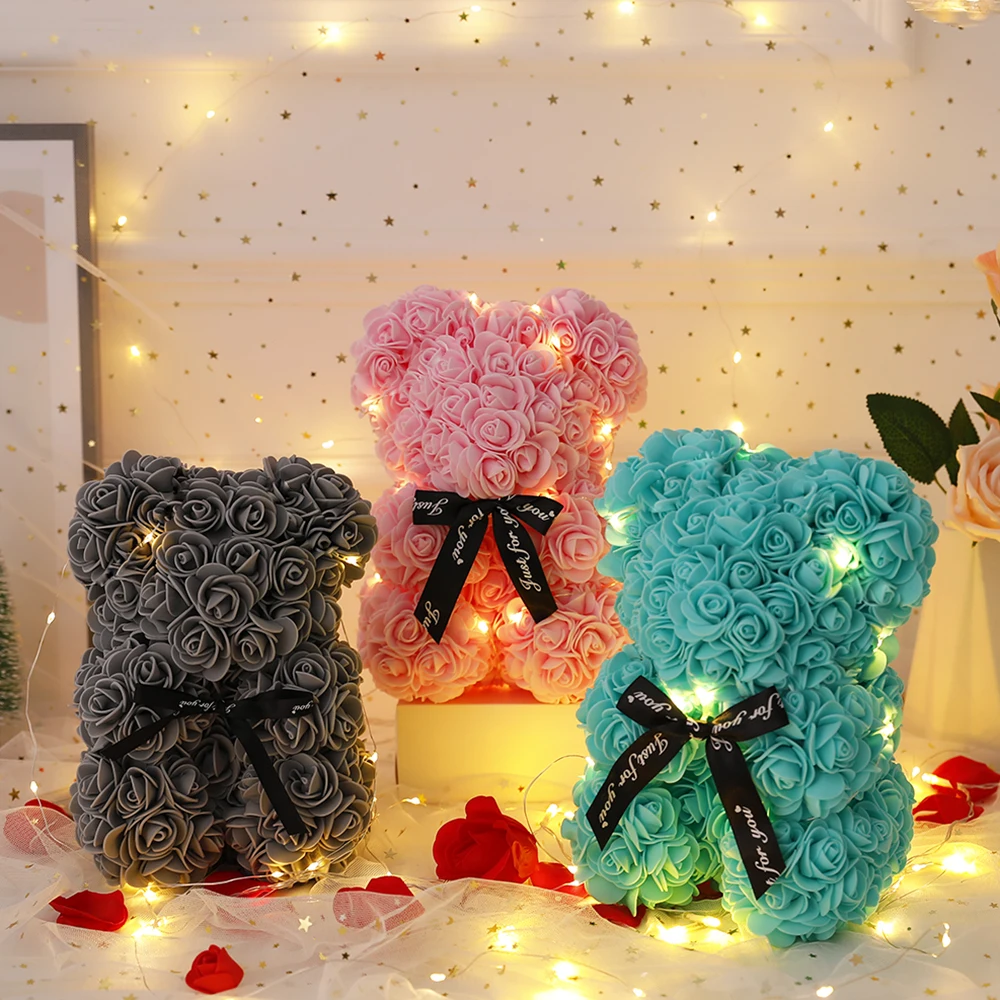 3 colors of artificial rose teddy bears