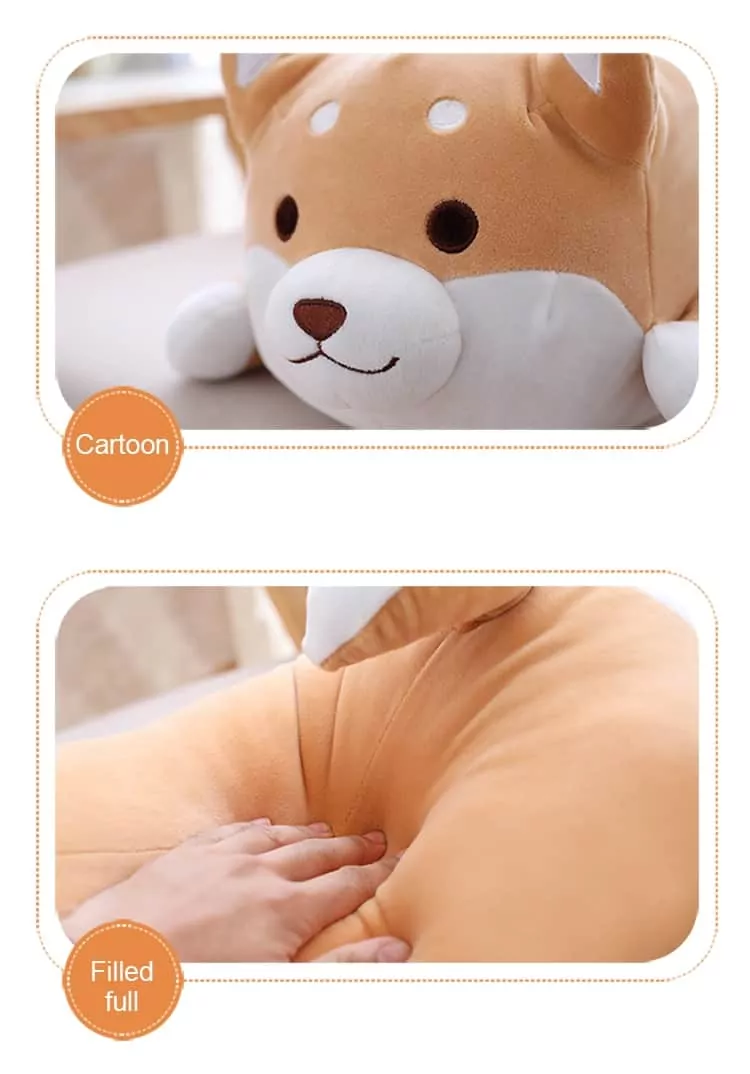 close up view of front side of cute fat shiba inu plush toy