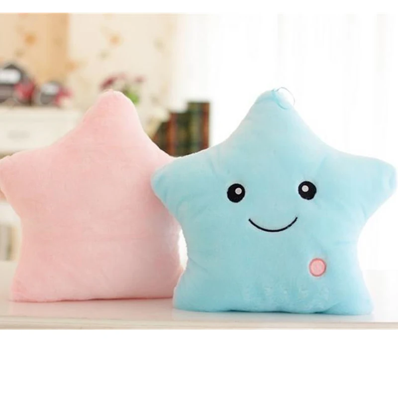 light blue and pink star plush pillow