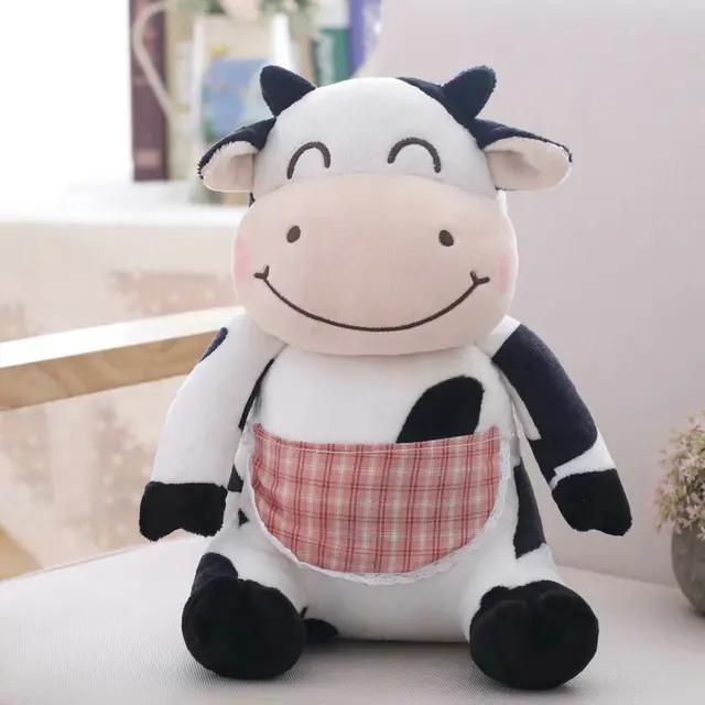 red apron cute cow stuffed animal toy