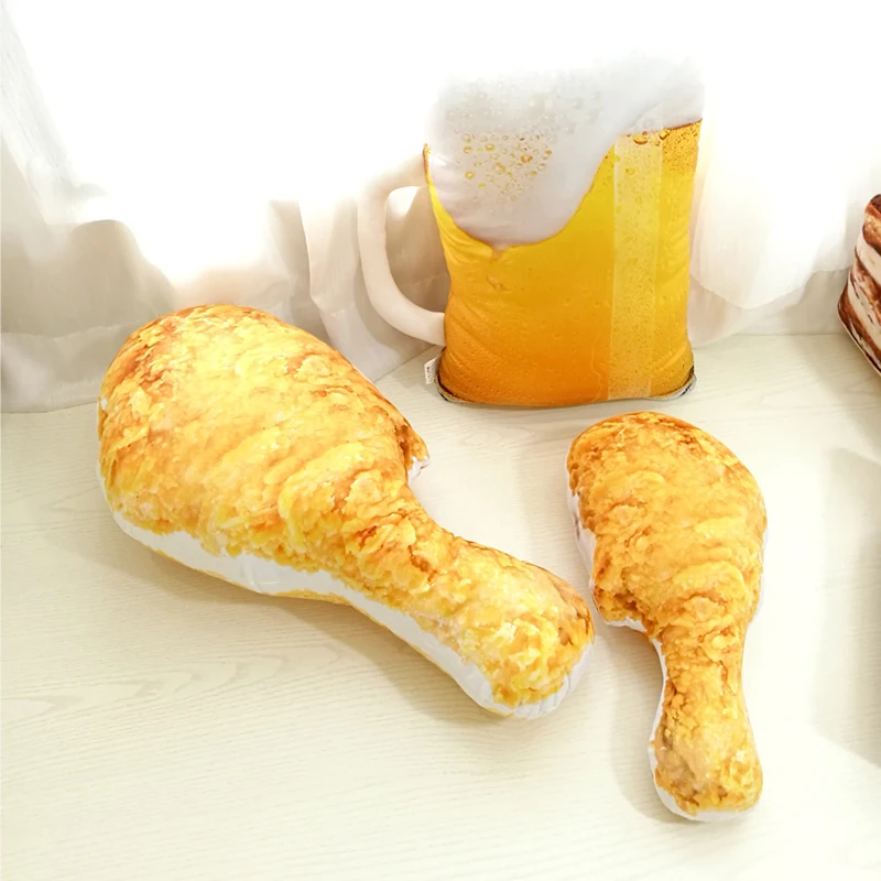 two chicken legs and beer plushies