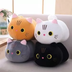 four cat plush toys - orange, white, black and grey