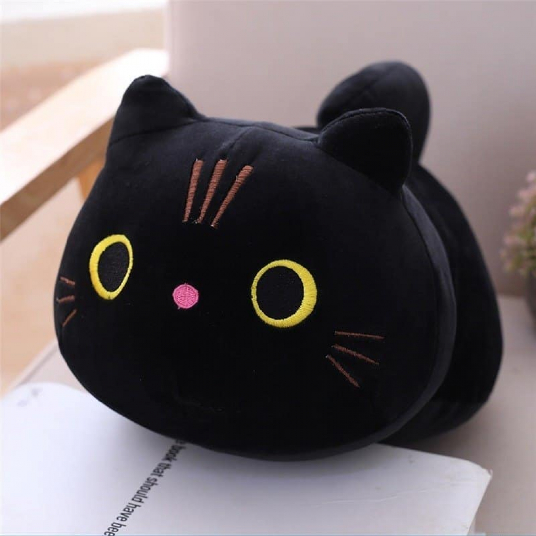 25 cm Open Eyes Black Cat Plush Pillow