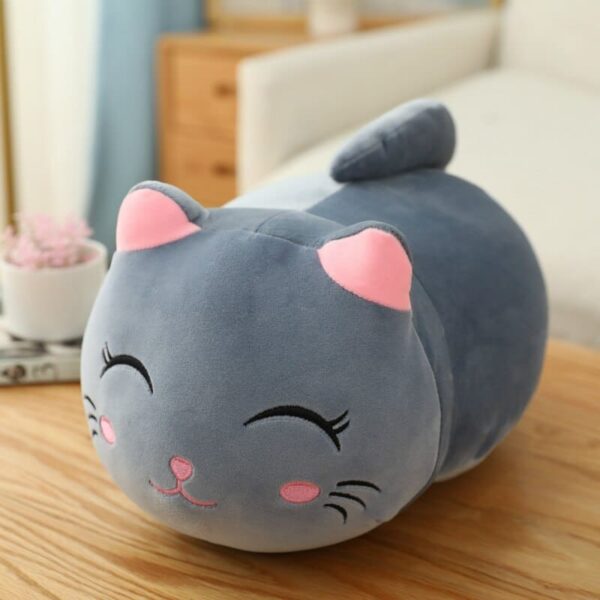 Kawaii Cat Plush 25 cm Smiling Gray Cat Plush Pillow