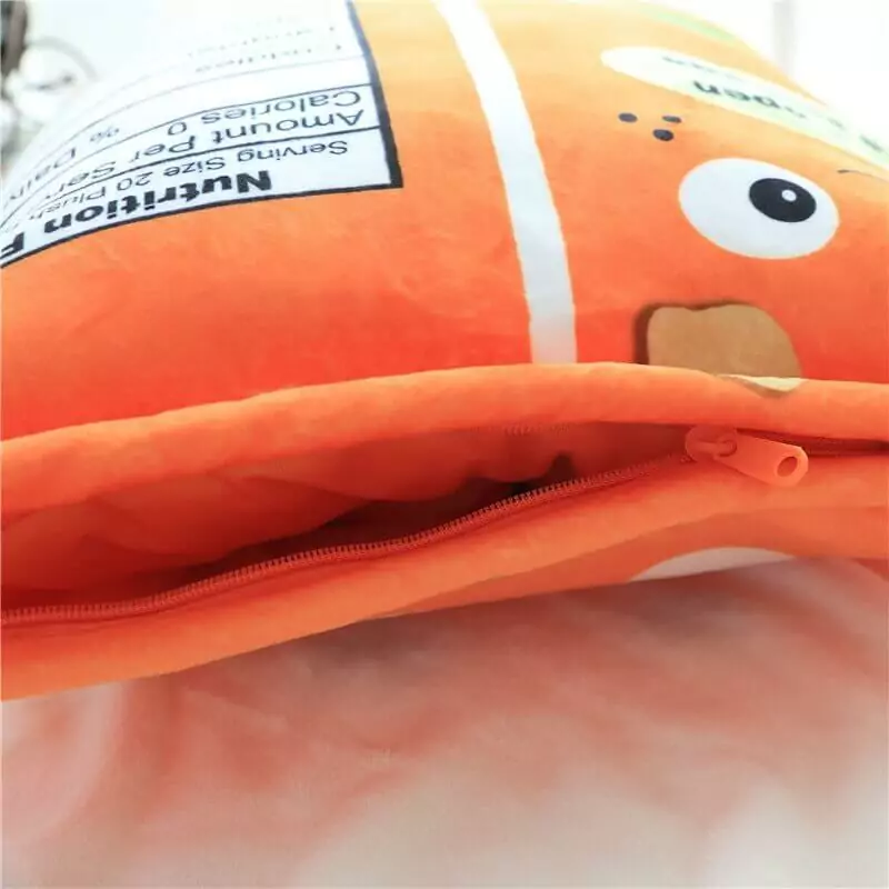 Zipper on the side of cheese puff pillow