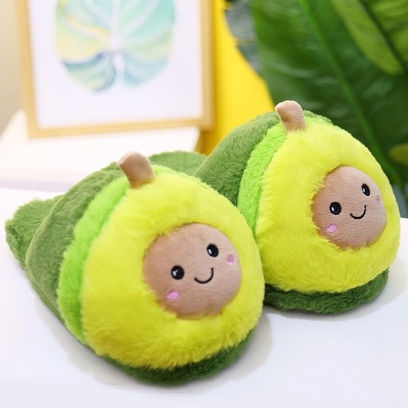 Kawaii Plush Avocado Slippers