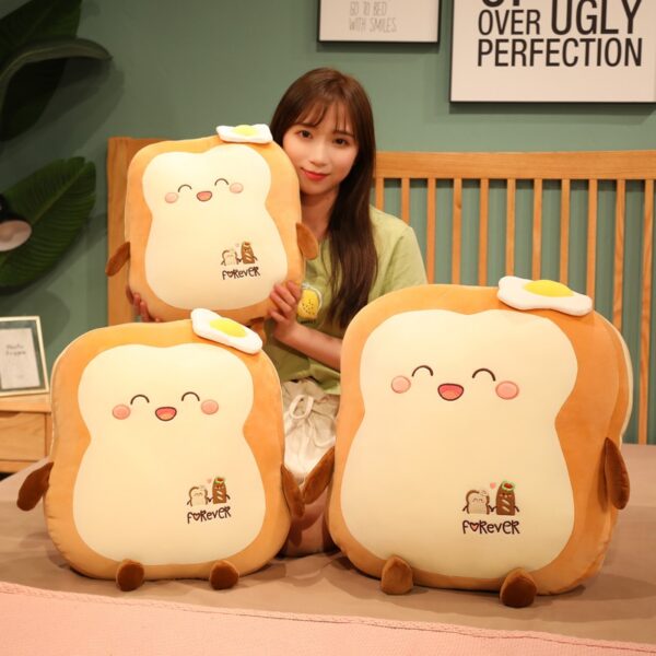 Woman smiling while holding a Kawaii Japanese Loaf Bread Plush