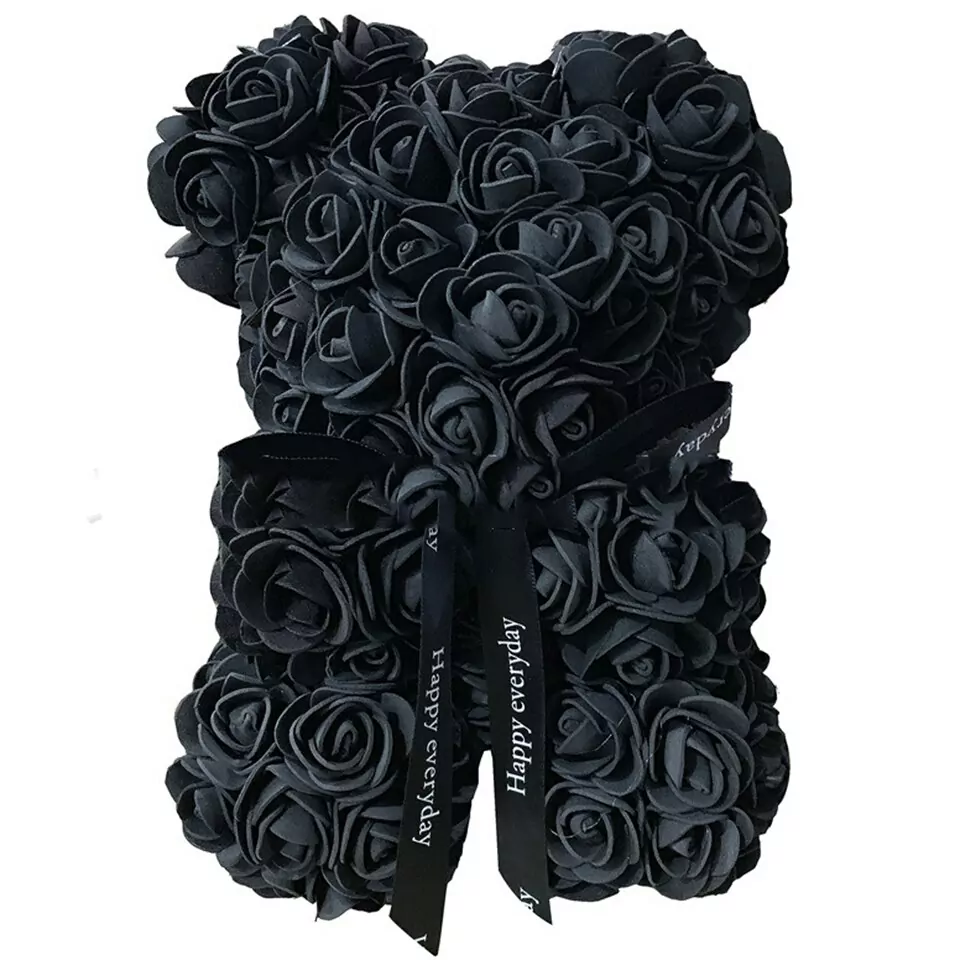 Artificial Rose Flower Teddy Bear - Black