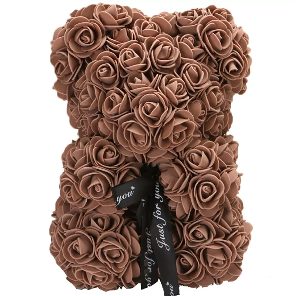 Artificial Rose Flower Teddy Bear - Brown