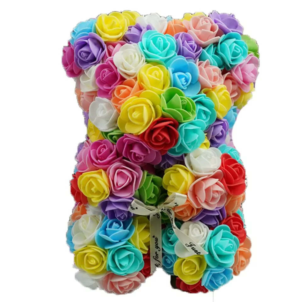 Artificial Rose Flower Teddy Bear - colorful 1