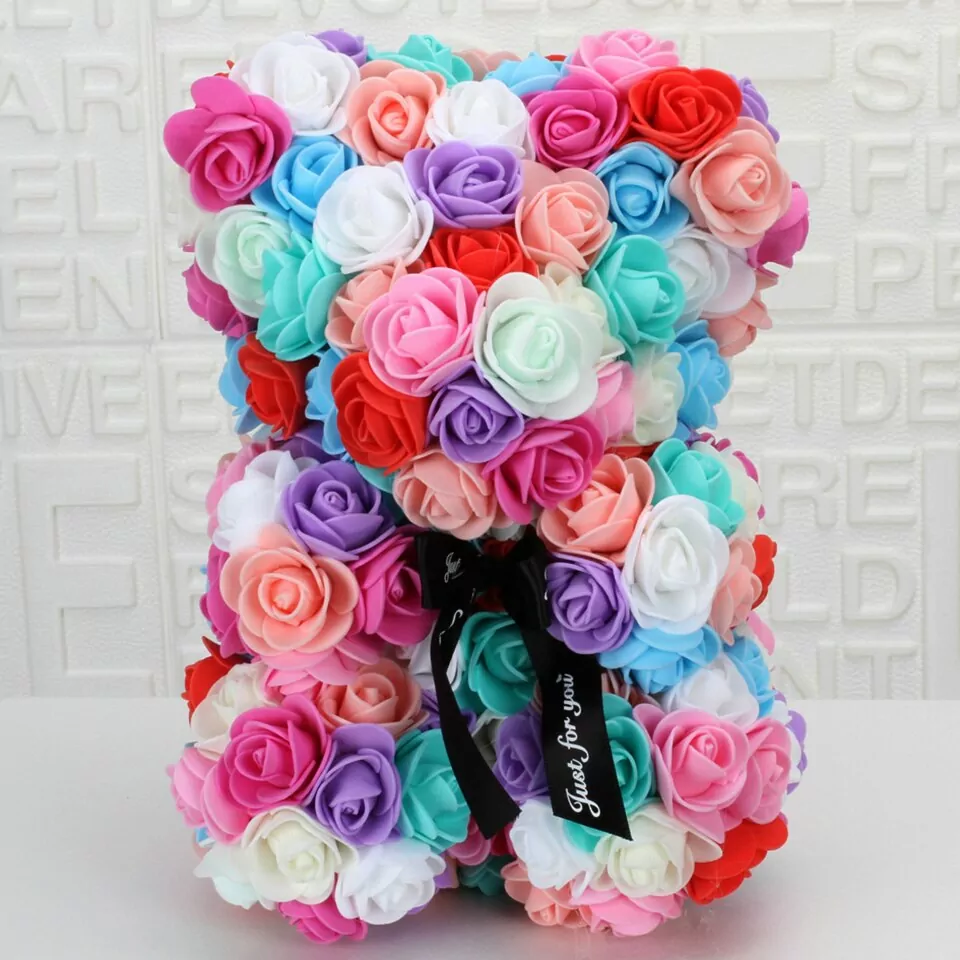 Artificial Rose Flower Teddy Bear - colorful 2