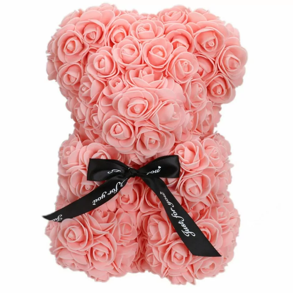 Artificial Rose Flower Teddy Bear - Flesh pink