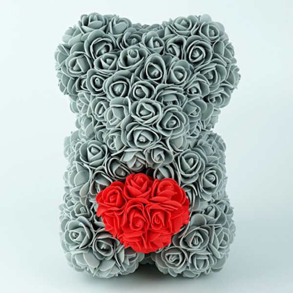 Artificial Rose Flower Teddy Bear Artificial Rose Flower Teddy Bear - gray with heart