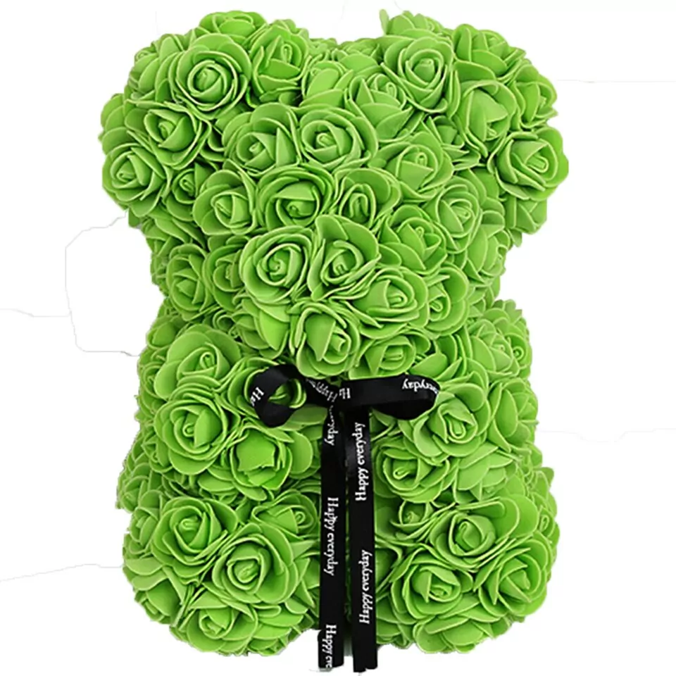 Artificial Rose Flower Teddy Bear - Green
