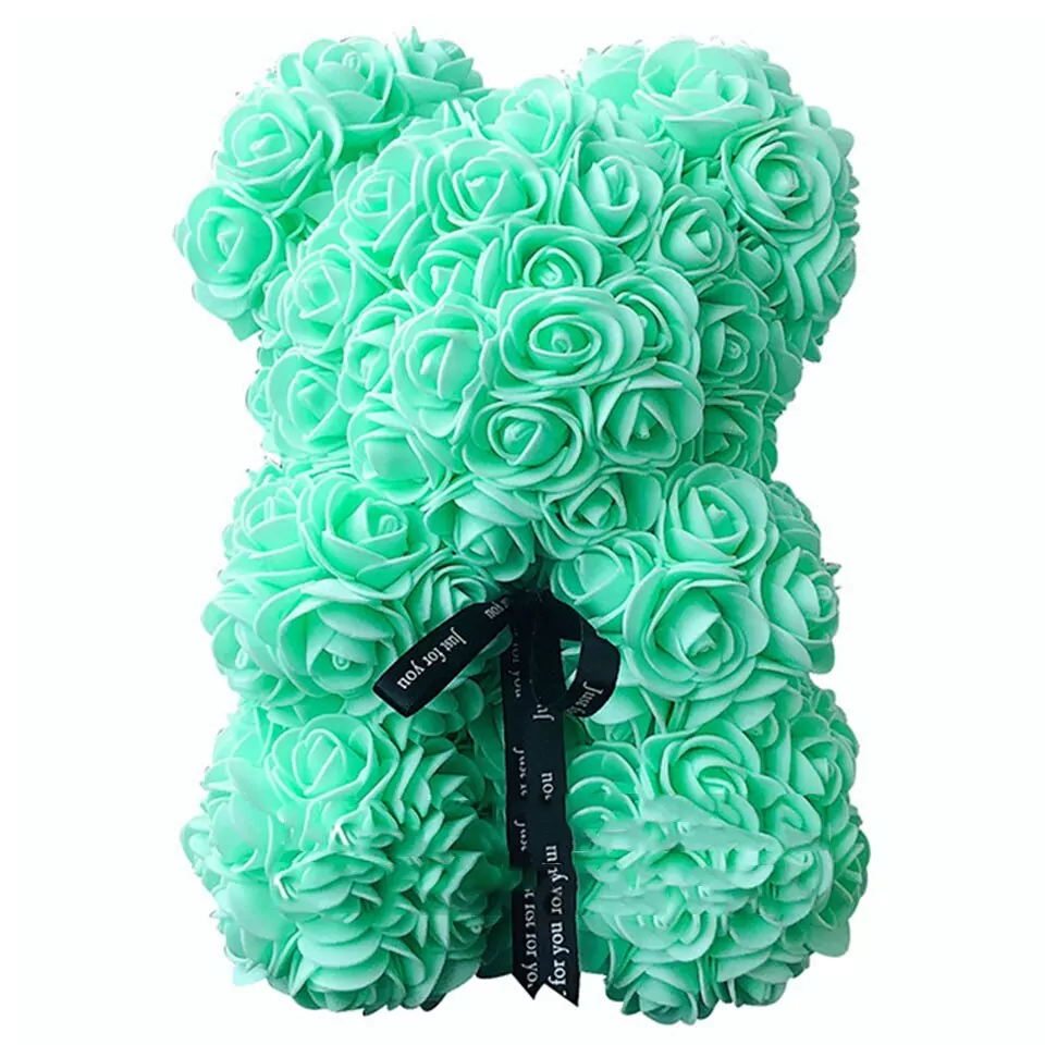Artificial Rose Flower Teddy Bear - light green