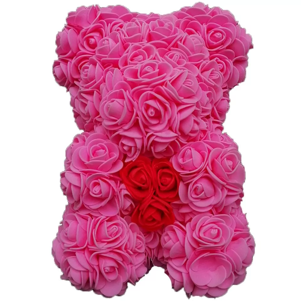 Artificial Rose Flower Teddy Bear - rose pink