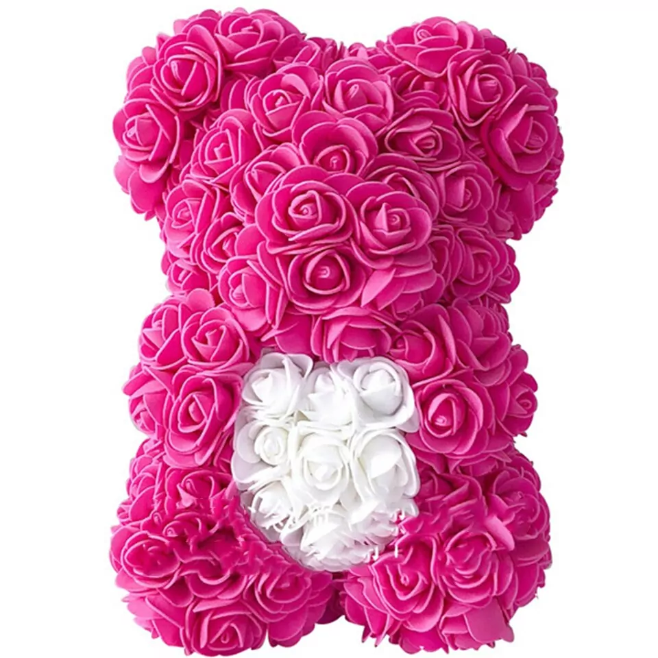 Artificial Rose Flower Teddy Bear - rose with heart
