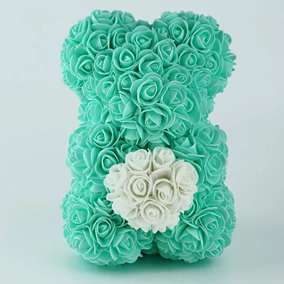 Artificial Rose Flower Teddy Bear - tiffany with heart