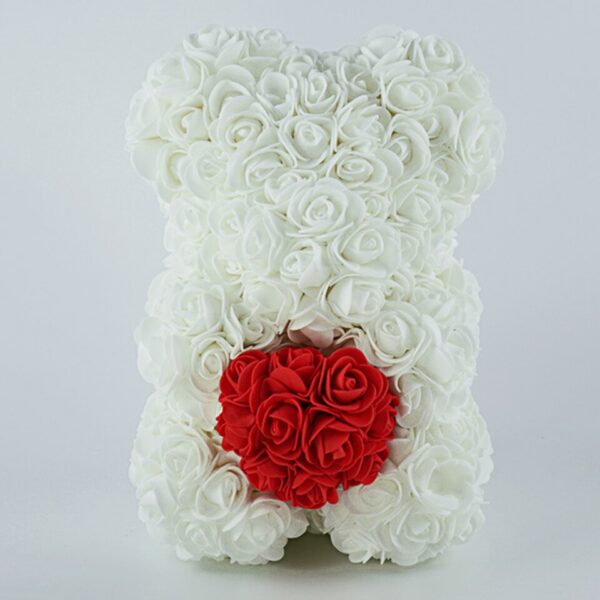 Artificial Rose Flower Teddy Bear Artificial Rose Flower Teddy Bear - white wth heart