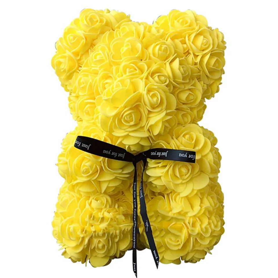Artificial Rose Flower Teddy Bear - Yellow