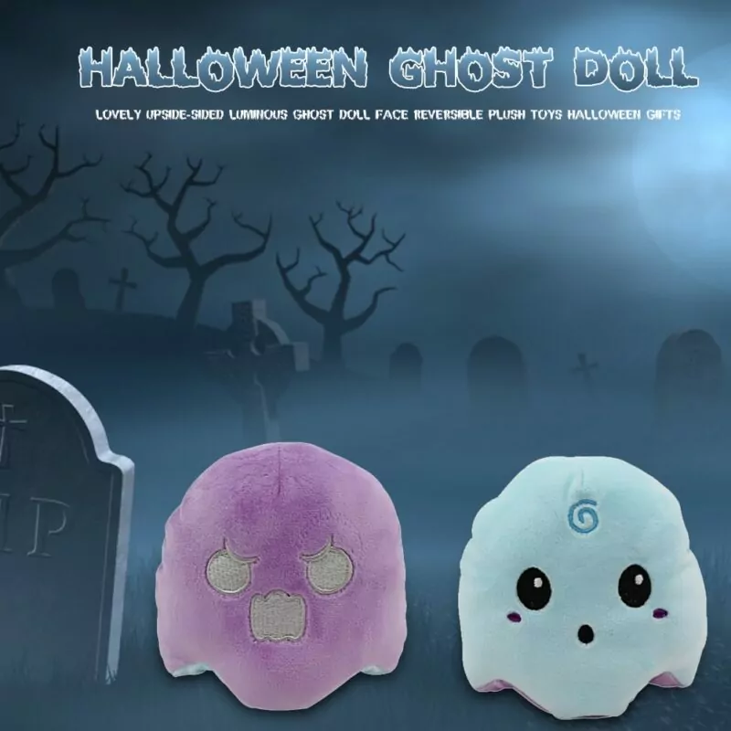 blue and purple Halloween Reversible Ghost Plush