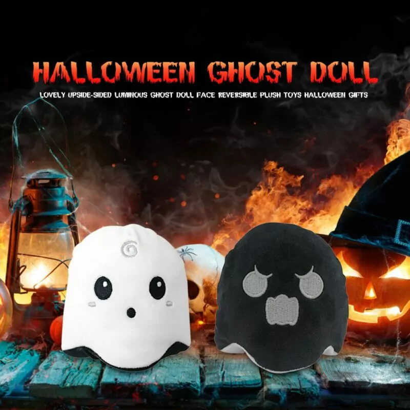 black and white Halloween Reversible Ghost Plush