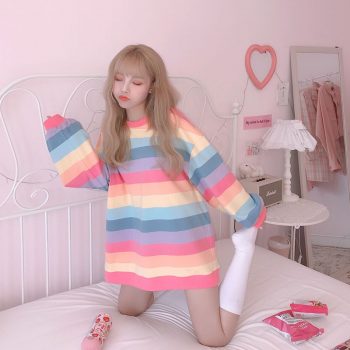 Harajuku Style Kpop Striped Loose Sweatshirt