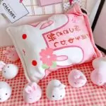 Kawaii Pink Pillow of Mini Bunny Plushies