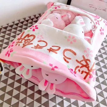 Kawaii Pink Pillow of Mini Bunny Plushies