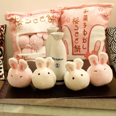 Kawaii Pink Pillow of Mini Bunny Plushies