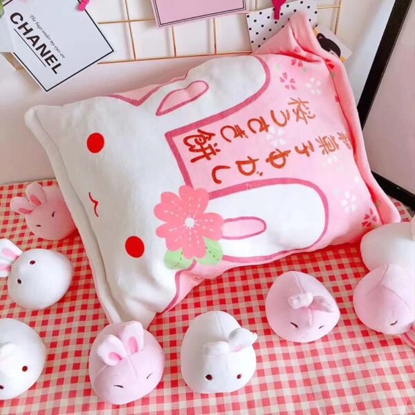 Kawaii Pink Pillow of Mini Bunny Plushies