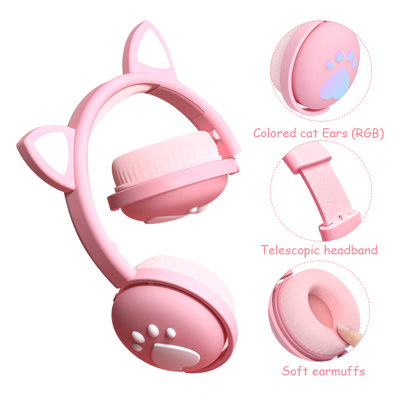 Kawaii Cat Ears & Paw Glowing Headphones