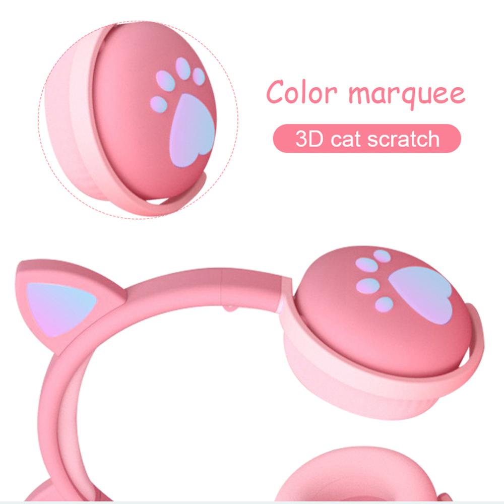 Pink Colored Kawaii Cat Ears and Paw Glowing Headphones