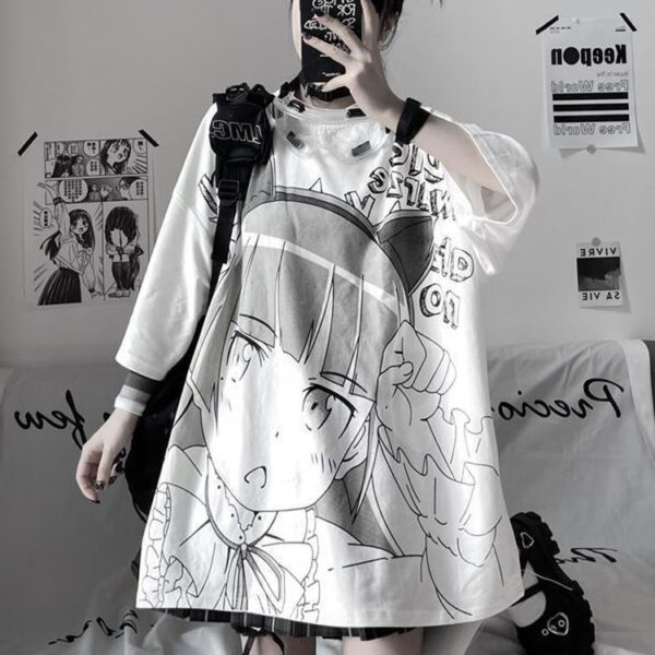Japanese Fashion Women's Oversized Summer Top Short Sleeve
