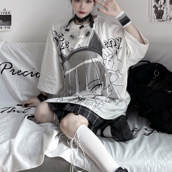 Japanese Fashion Women's Oversized Summer Top Short Sleeve