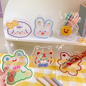 Kawaii Cartoon Transparent Pen Holder Desktop Organizer