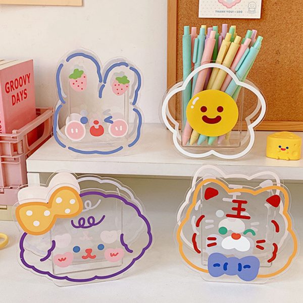 Kawaii Cartoon Transparent Pen Holder Desktop Organizer