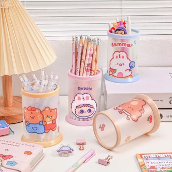 Kawaii Cute Cartoon Transparent Acrylic Pen Holder Desktop Organizer