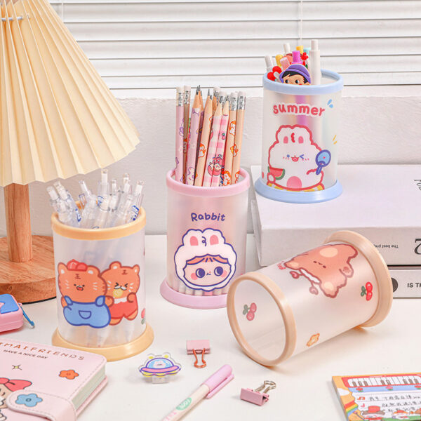 Kawaii Cute Cartoon Transparent Acrylic Pen Holder Desktop Organizer