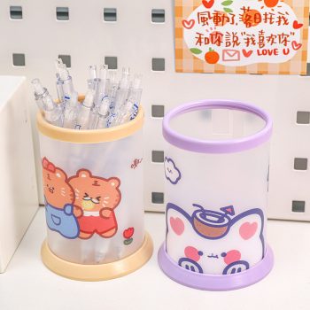 Kawaii Cute Cartoon Transparent Acrylic Pen Holder Desktop Organizer