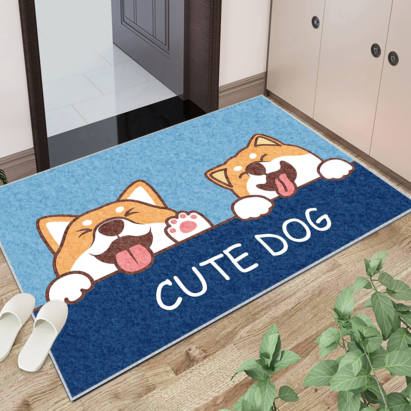 Soft Door Mat for Indoor/Outdoor Use Nayothecorgi Sleeping Corgi Door Mat Non Slip Mat for Bathroom Floor Corgi Dog Printed Black Door Mat for Dog Lovers 24” x 15.5” x 0.25 