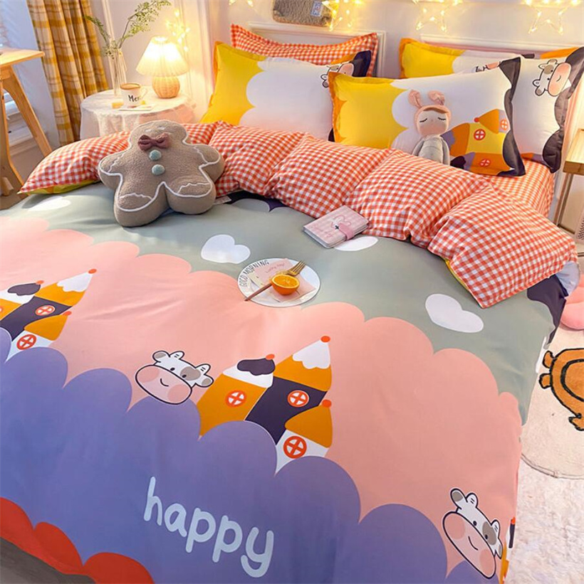 Kawaii Cute Smiling Clouds Colorful Bedding, Duvet Cover Set, Zipper B