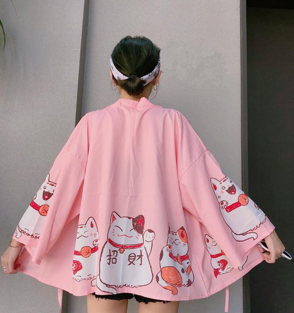 Cat print kimono jacket