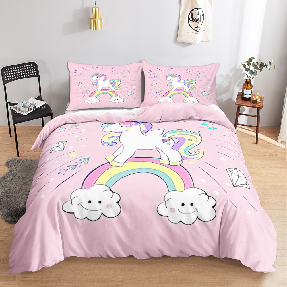 Kawaii Colorful Luminous Unicorn Kids Bedding Set - AF-3, UK King 3pcs