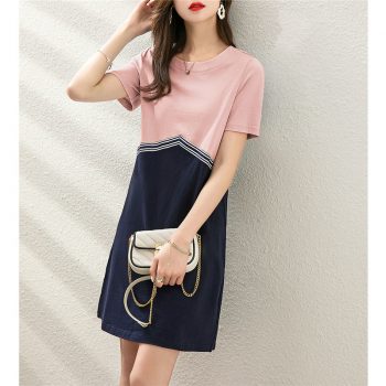 Women Simple Style Loose Cotton Mini Dress