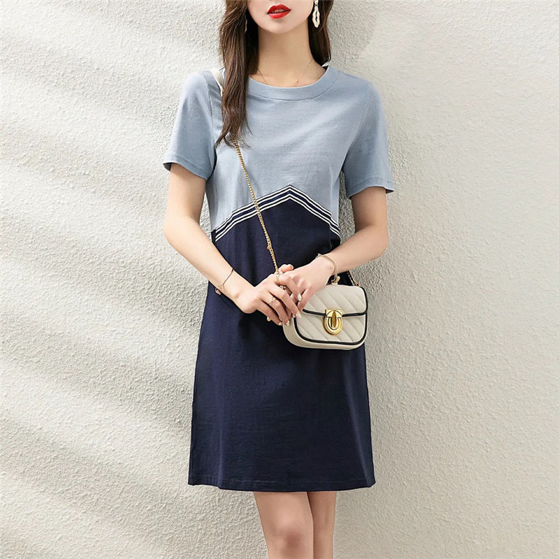 Women Simple Style Loose Cotton Mini Dress