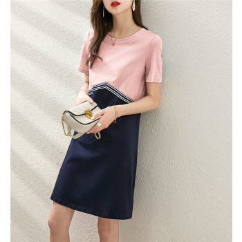 Women Simple Style Loose Cotton Mini Dress
