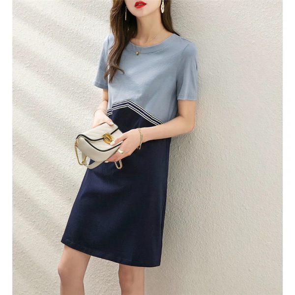 Women Simple Style Loose Cotton Mini Dress