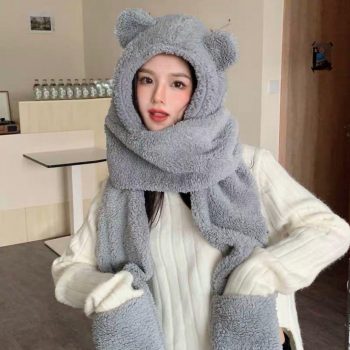 Kawaii Bear Hand Warmer Scarf Combo
