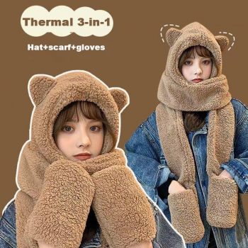 Kawaii Bear Hand Warmer Scarf Combo